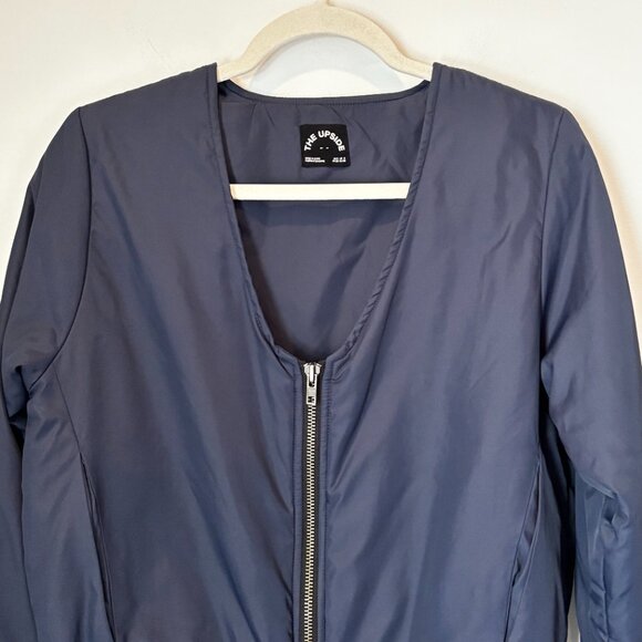 The Upside Byrow Bay Bomber Jacket with Pockets Size 6 Navy Biker Boho Art L60 - Picture 2 of 16
